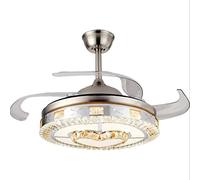 Indoor 42-Inch Dimmable Ceiling Fan Light，Led Crystal Chandelier，Modern Invisible Retractable Ceiling Fan with Pure Copper Motor Ceiling Fan Lights/Upgraded Remote Control