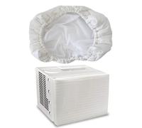 Indoor Air Conditioner Cover Polyester Windshield with Elastic Hem | Beige Fabric, Adjustable Side Drawstrings, Helps Stop Cold Drafts and Protect Idle Units during Off-season Storage