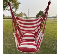 Indoor and Outdoor Hammock Sleeping Room College Student Hammock Lazy Balcony Home Swing Chair Padded Outdoor Hammock (Red and White Stripes(Hammock+Strap), 130 * 100CM)