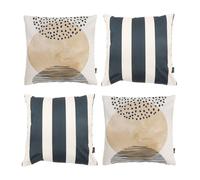 Indoor and Outdoor Waterproof Cushion Kyoto Fabric 2x Black Stripe & 2x Sunset ICON Beige 43cm x 43cm