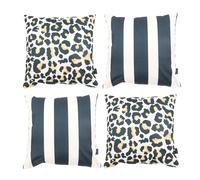 Indoor and Outdoor Waterproof Cushion Kyoto Fabric 2x Black Stripe & 2x Sunset ICON Black 43cm x 43cm