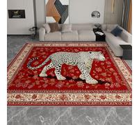 Indoor Area Rug, Non-Slip Retro Leopard Border Print 160 x 230 cm Machine Washable Short Pile Carpet Red, Soft Touch Anti-Slip Backing Rugs for Bedroom Kitchen Living Room
