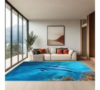 Indoor Area Rug, Non-Slip Undersea Creatures Dolphins 80 x 150 cm Machine Washable Short Pile Carpet Turquoise, Soft Touch Anti-Slip Backing Rugs for Bedroom Kitchen Living Room