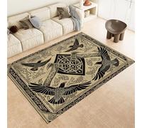 Indoor Area Rugs 120x170cm Stain Resistant Washable Rug, Vintage Viking Axe Raven Anti Slip Rugs for Living Room, Gold Area Rugs for High Traffic Bedroom Patio Porch Non Shedding, Easy-Cleaning Carpet