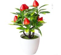 Indoor Artificial Fruit Plant in Classic Plastic Pot Featuring Strawberry Orange and Pepper for Transitional or Traditional Room Settings (A)