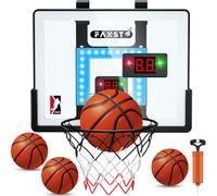 Indoor Basketball Hoop for Kids, Over the Door Mini Basketball Hoop With LED Lighting, Anti-impact, 2 Game Mode & Mute Mode, Door Room Basketball Toy Gift With 4 Ball for 5 6 7 8 9 10 11 12 Old Boys