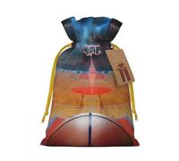 indoor basketball Printed Christmas Drawstring Bags for Xmas Gift Wrapping, Yellow Christmas Ribbon, M