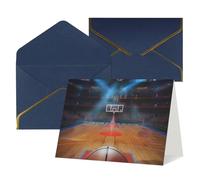 indoor basketball Printed Pearl Paper Greeting Card, Blue - Folded Blank Cards with Gold Trim for Weddings, Birthdays, Christmas