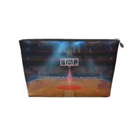 Indoor Basketball Printed Travel Cosmetic Bags with Silver Zipper Makeup Organizer Cosmetic Case Toiletry Bag for Women Mom Girls