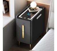 Indoor Bedroom narrow Nightstand With Storage,Modern small Side Tables With Charging Station,Wood Bedside Table With Drawers,two Drawers,With Light,save Space,Easy To Assemble. ( Color : Dark gray , S