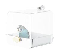 Indoor Bird Bath - Transparent Bird Shower Bathtub,Indoor Bath with Bottom Drawer, Caged Parrot Bathing Tub with Hooks for Parakeet Budgerigar