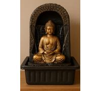 Indoor Buddha Water Fountain - 40cm Tabletop Meditation Feature with Plug | Serene Zen Decor for Home, Office, Yoga, Spa | Flowing Water & Golden Buddha Statue | Feng Shui Ornament JR5199