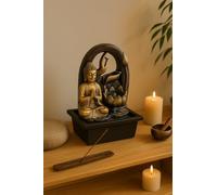 Indoor Buddha Water Fountain - LED Tabletop Zen Fountain with Golden Meditating Buddha & Lotus Feature | 28cm High | Plug Powered - Relaxing Water Feature for Home, Office, Yoga, Meditation JR5196