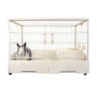Indoor Bunny Cages for Rabbits Clear Door Small Rabbit Cage with Double Tray for Ferrets, Chinchillas, Kittens and Rabbits, Small Pet Cage, 33 Inch, White Pink (White)