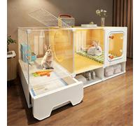 Indoor Bunny Hutch, Rabbit Hutch with Slide-Out Tray & Storage Space, Clear Rabbit Cage, for Small Animals(106x45x53CM)