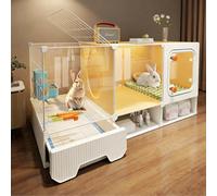 Indoor Bunny Hutch, Rabbit Hutch with Slide-Out Tray & Storage Space, Clear Rabbit Cage, for Small Animals(106x35x53CM)