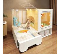 Indoor Bunny Hutch, Rabbit Hutch with Slide-Out Tray & Storage Space, Clear Rabbit Cage, for Small Animals(71x35x53CM)