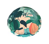 Indoor cartoon potted green plants Double Layer Shower Cap for Women Waterproof and Durable Protects Hair During Bath, Beauty