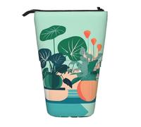 Indoor Cartoon Potted Green Plants Expandable Stand Pencil Pouch, Multi-Design Oxford Fabric, Adjustable Height, Multi-Use Cosmetic Bag