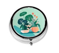 Indoor Cartoon Potted Green Plants Round mini Pill Box, Lightweight and Portable, with 3 Plastic Inserts, Suitable for Carrying in Pockets or Wallets.