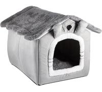 Indoor cat and dog house, foldable warm plush pet cave bed | Dual-layer fluffy plush fabric, enclosed nest design for security, detachable washable inner cushion