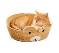Indoor Cat Bed - Scratch Resistant, Washable Pet Sleeping Mat | Aesthetic Cats House Nest, Hand-woven Wicker Design Kitty Hideaway | Cotton Padded Resting Crate for Kitten Porch Balcony