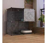 Indoor Cat Cage - 2-Tier Playpen for Small Animals, DIY Design with Ladder, Nest, Hammock, Litter Box & Bowl, Perfect Cat Enclosure for 1-2 Cats (Black)