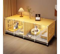 Indoor Cat Cage and Rabbit Hutch, Enclosed and Stackable for Small Spaces, Easy to Move and Clean