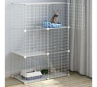 Indoor Cat Cage, Detachable Metal Enclosure, Foldable Portable Pet Cage with Litter Box, Easy Assembly Cattery for 1-2 Cats & Small Animals (Color: W)