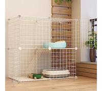 Indoor Cat Cage, Detachable Metal Pet Enclosure with Litter Box, Foldable & Portable Cattery for 1-2 Cats, Easy Assembly Small Animal Cage (Color: W)