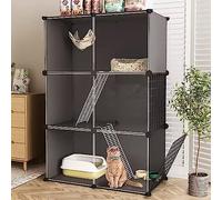 Indoor Cat Cage & Kennel Enclosure with Tray & Ladder for Easy Cleaning - Perfect for Cats, Ferrets, Bunnies, Chinchillas, Squirrels (75x49x73cm)