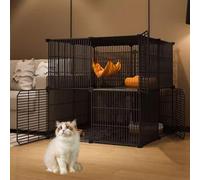 Indoor Cat Cage Kitten Cage House Cat Enclosure Outdoor Small Animal DIY Pet Playpen, 1.5cm Encrypted Grid(Black,75x75x73cm)