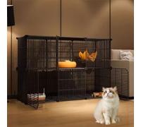 Indoor Cat Cage Kitten Cage House Cat Enclosure Outdoor Small Animal DIY Pet Playpen, 1.5cm Encrypted Grid(Black,111x37x73cm)
