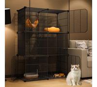 Indoor Cat Cage Kitten Cage House Cat Enclosure Outdoor Small Animal DIY Pet Playpen, 1.5cm Encrypted Grid(Black,75x37x109cm)