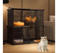 Indoor Cat Cage Kitten Cage House Cat Enclosure Outdoor Small Animal DIY Pet Playpen, 1.5cm Encrypted Grid(Black,75x37x73cm)
