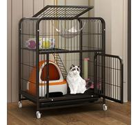 Indoor Cat Cage Kitten Cage House Cat Enclosure Pet Playpen, with Encryption Mesh Pad, Square Tube Reinforcement(Black,78x55x100cm)