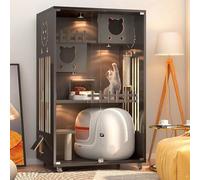 Indoor Cat Cage, Multipurpose Pet House with Lockable Wheels & Tempered Glass, Luxury Modern Villa for 1-3 Cats, Window Box & Exercise Space, Small Space Design