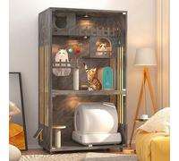 Indoor Cat Cage, Multipurpose Pet House with Lockable Wheels & Tempered Glass, Luxury Modern Villa for 1-3 Cats, Window Box & Exercise Space, Small Space Design