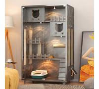 Indoor Cat Cage, Multipurpose Pet House with Lockable Wheels & Tempered Glass, Luxury Modern Villa for 1-3 Cats, Window Box & Exercise Space, Small Space Design