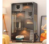 Indoor Cat Cage, Multipurpose Pet House with Lockable Wheels & Tempered Glass, Luxury Modern Villa for 1-3 Cats, Window Box & Exercise Space, Small Space Design