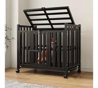 Indoor Cat Cage with 4 Swivel Casters, Black Iron Enclosure, Bold Encryption Square Tube Playpen, Spacious 42.1x26.7x38.1 inches for Cats