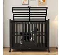 Indoor Cat Cage with 4 Swivel Casters, Black Iron Enclosure, Bold Encryption Square Tube Playpen, Spacious 42.1x26.7x38.1 inches for Cats