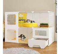 Indoor Cat Cage with Enclosed Litter Box, Multi-Level Pet House for Small Animals, Easy to Clean Layered Design