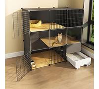 Indoor Cat Cage with Litter Box 2/3 Tier Cat Playpen & Enclosure for Small Animals Perfect Exercise Space for 13 Cats or Dogs (Black 111x49x109cm)