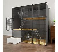 Indoor Cat Cage with Litter Box, 2 Tier Cat Cages Indoor Large, Collapsible Cat Cage, Pet Cages for Cats, 6 Sizes(black/white)