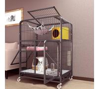 Indoor Cat Cage With Litter Box, 2-Tier Collapsible Large Cat Enclosure, Multi-Functional Pet House For Cats, Space-Saving Design, Durable & Easy To Clean,Black-78 * 54 * 108cm