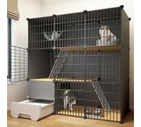 Indoor Cat Cage with Litter Box, 3-Tier DIY Enclosures, Multifunctional Houses, Sturdy Easy To AssembleIdeal for 1-2 Cat