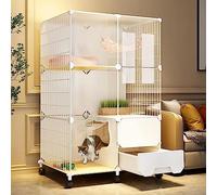 Indoor Cat Cage with Litter Box, Clear Fence, and Sturdy Metal Grid, Mobile with Universal Wheels