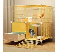 Indoor Cat Cage with Litter Box, Detachable Metal Wire Cat Playpen with Wheels, Large Kitten Enclosure for 1-2 Cats, Easy Assembly, Yellow, 75x49x79cm