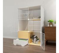 Indoor Cat Cage With Litter Box, Diy Cat Enclosures For Cats, Detachable Wire Cat Cage, Cat Fence, Small Animal Cages For Cats, Gr,White-75x49x111cm